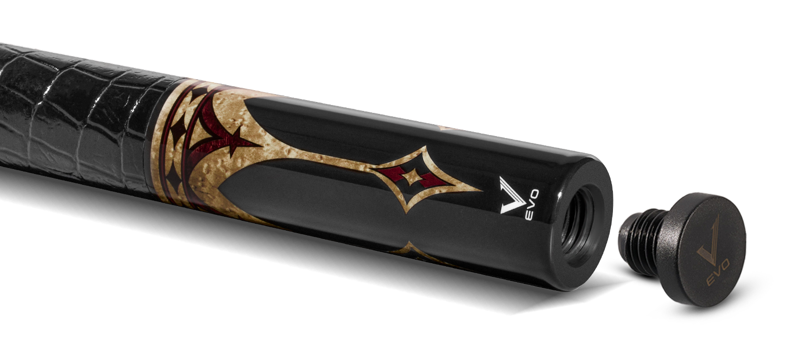 EVO Crown Royal Black Pool Cue with Black Crocodile Wrap