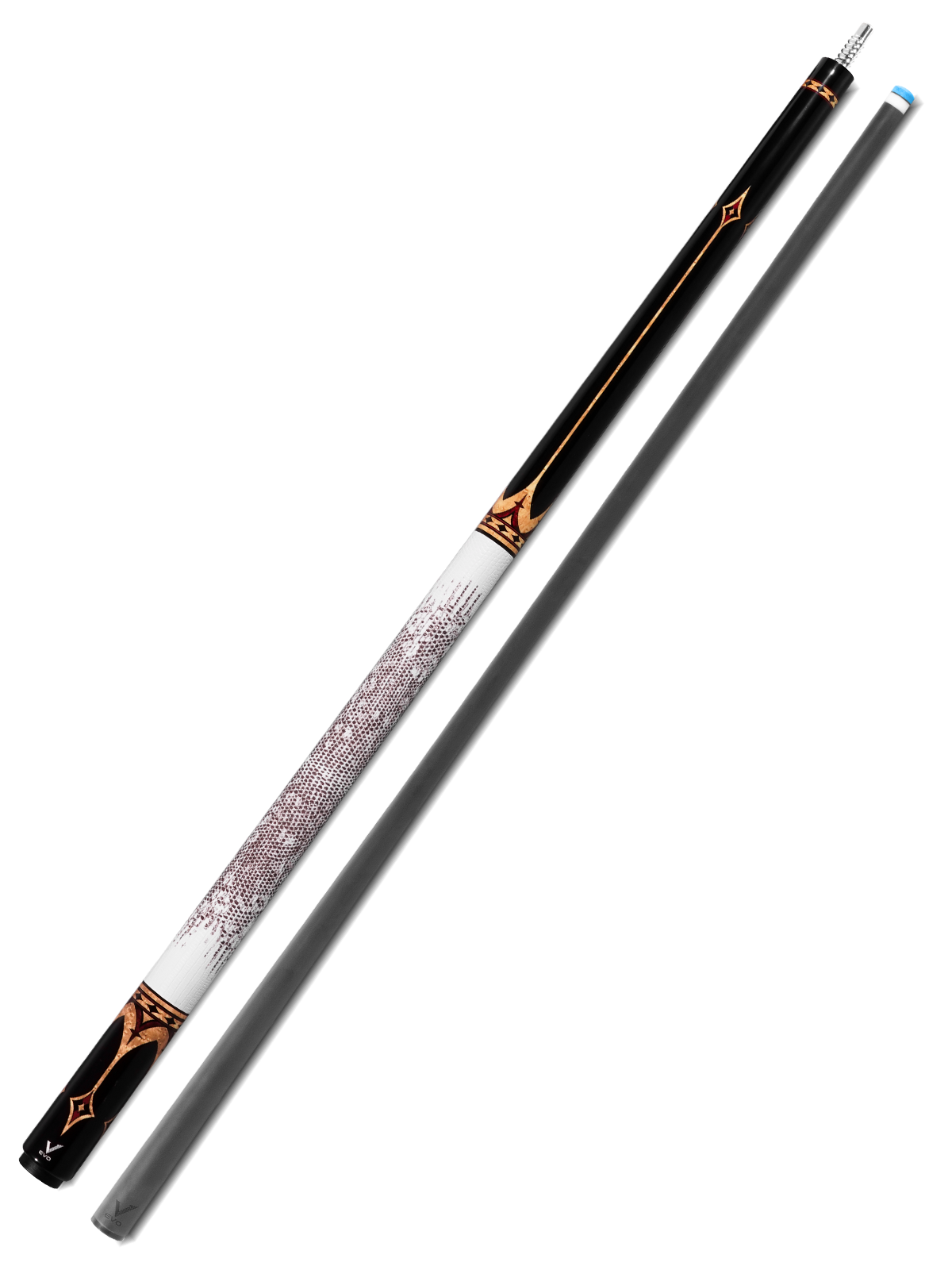 EVO Crown Royal Black Pool Cue with White Lizard Wrap