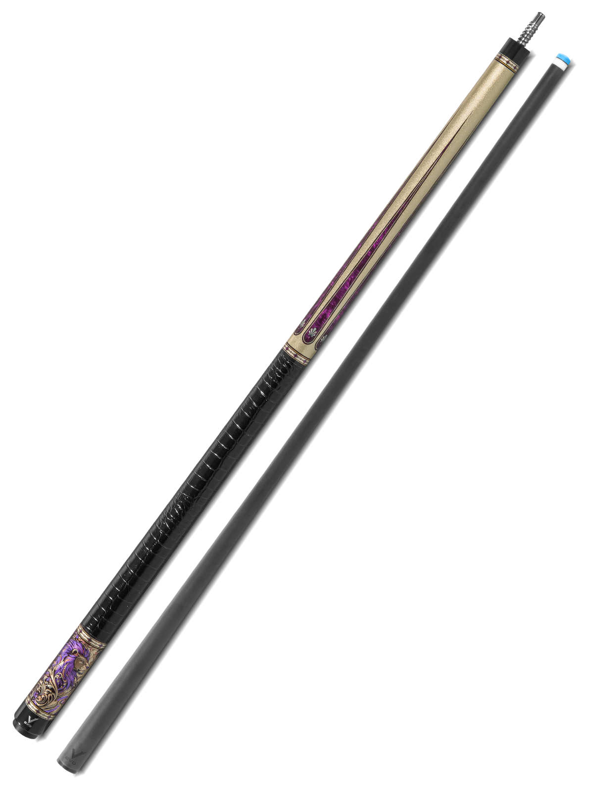 EVO Beast Amethyst Lion Leather Wrap Pool Cue