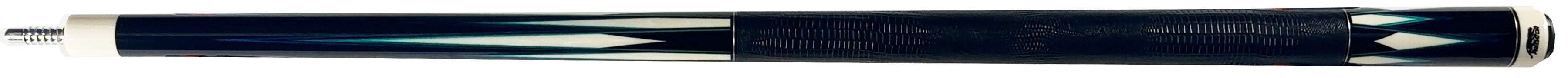 Predator Truesplice 16 Ebony Forearm with Blue and Teal Veneers Pool Cue with Lizard Wrap - Radial