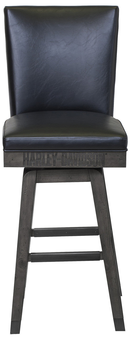 Harley Davidson Bar Stool - Bar and Shield Square Stool w/Backrest - Industrial Grey