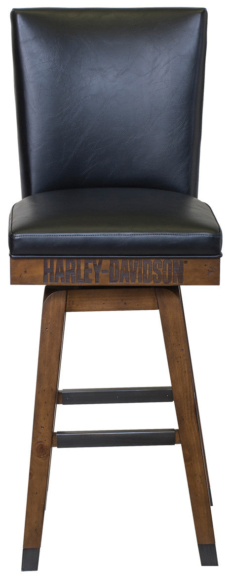 Harley Davidson Bar Stool - Bar and Shield Square Stool w/Backrest - Rawhide Brown