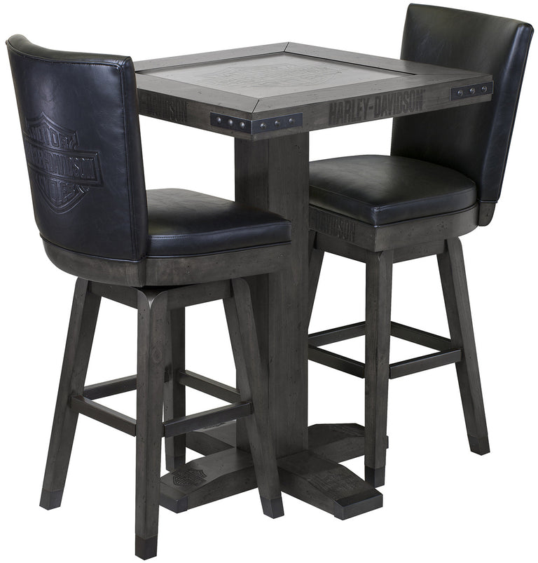 Harley Davidson Pub Table and Stools Set - Bar and Shield Square Table Set Industrial Grey