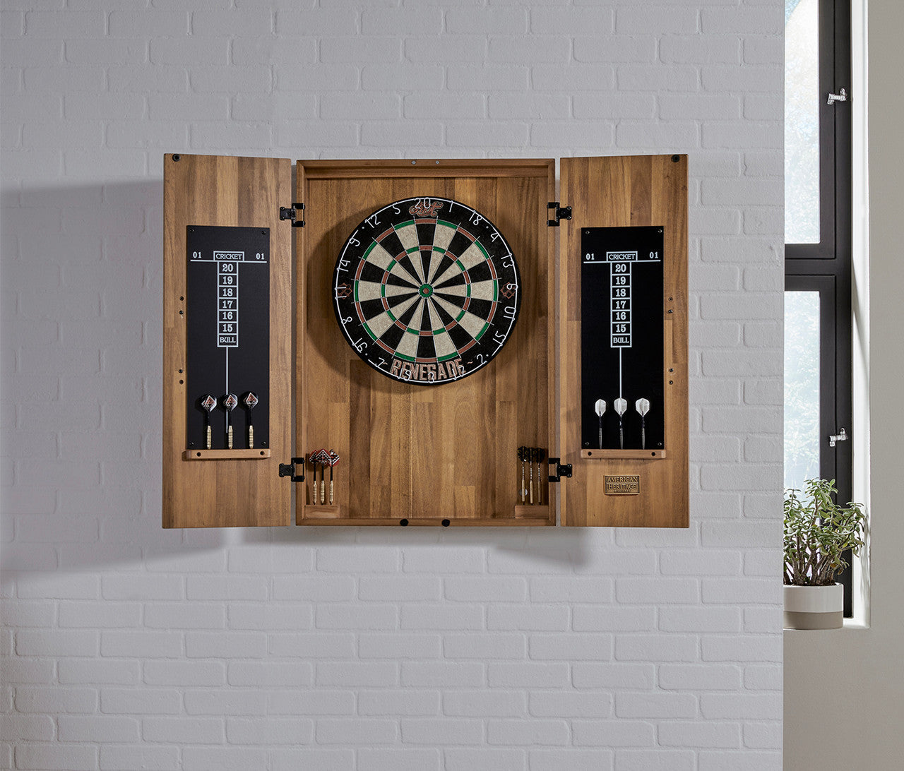 American Heritage Knoxville Wall Mount Dartboard Cabinet - Acacia Finish