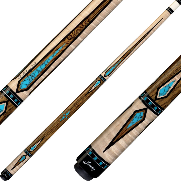 Jacoby HB7 Cue - Curly Maple with Turquoise and Bocote Inlays