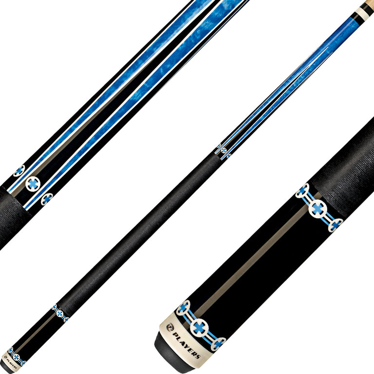 Players C-985 Classic Series Pool Cue- Blue White Cross