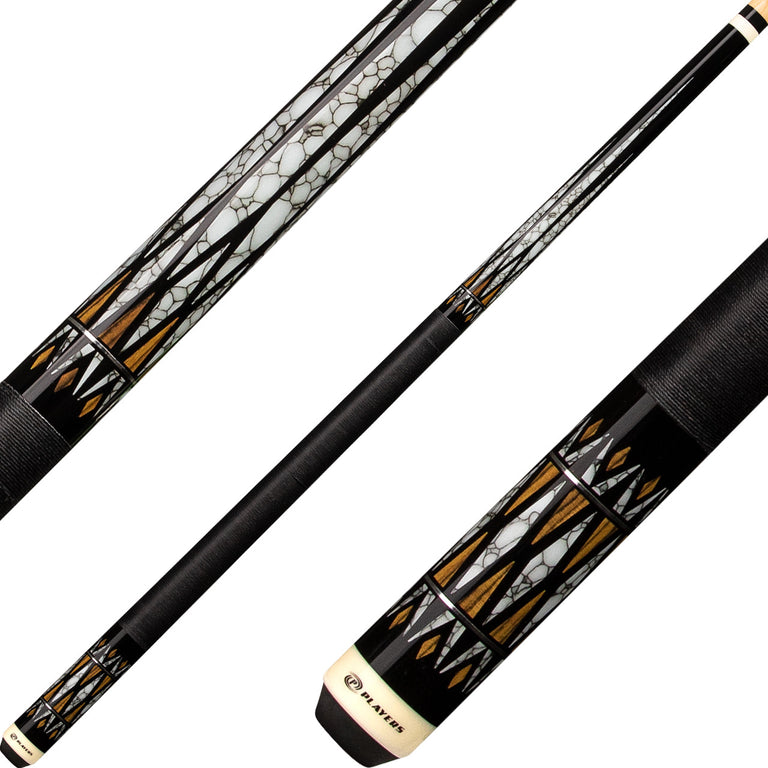 Players E2341 Exotic Series Pool Cue - Black and Bocote with White Recon Graphic