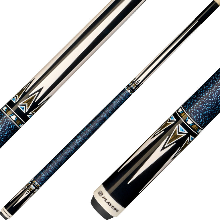 Players G3399 Graphic Series Pool Cue - Midnight Black with Bone, Bocote, and Blue Recon