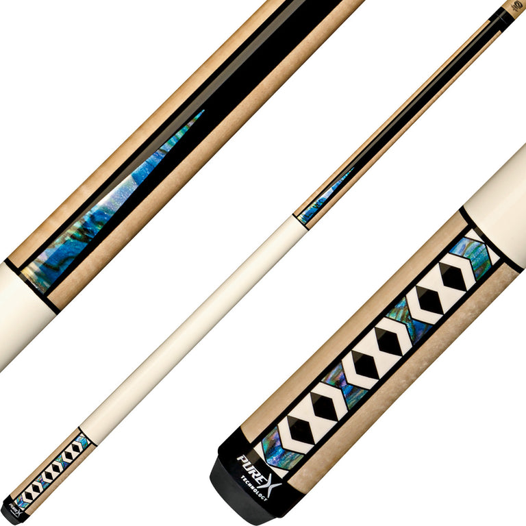 Pure X HXTE9 Cue - Natural Birdseye and Black with Bone and Abalone Graphics