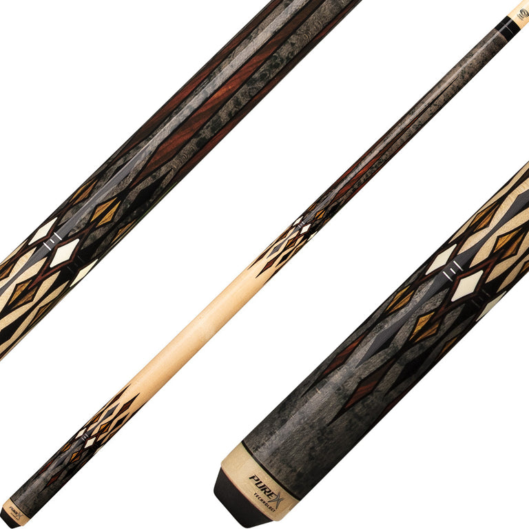 Pure X HXTE11 Cue - Grey Birdseye Maple with Cocobolo, Bocote and Bone Graphic