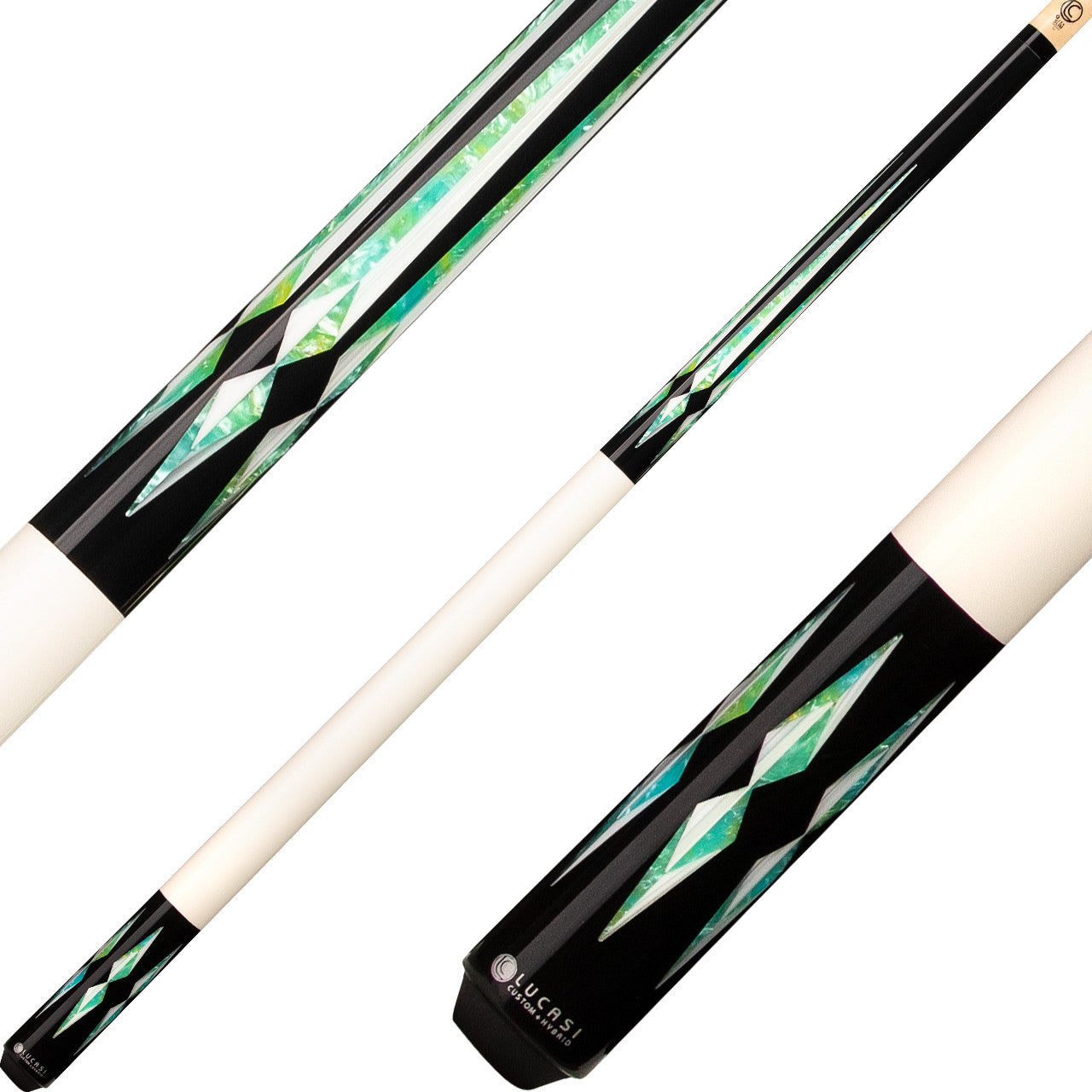 Lucasi LZC48 Black with Green Blue Poly Inlays Cue