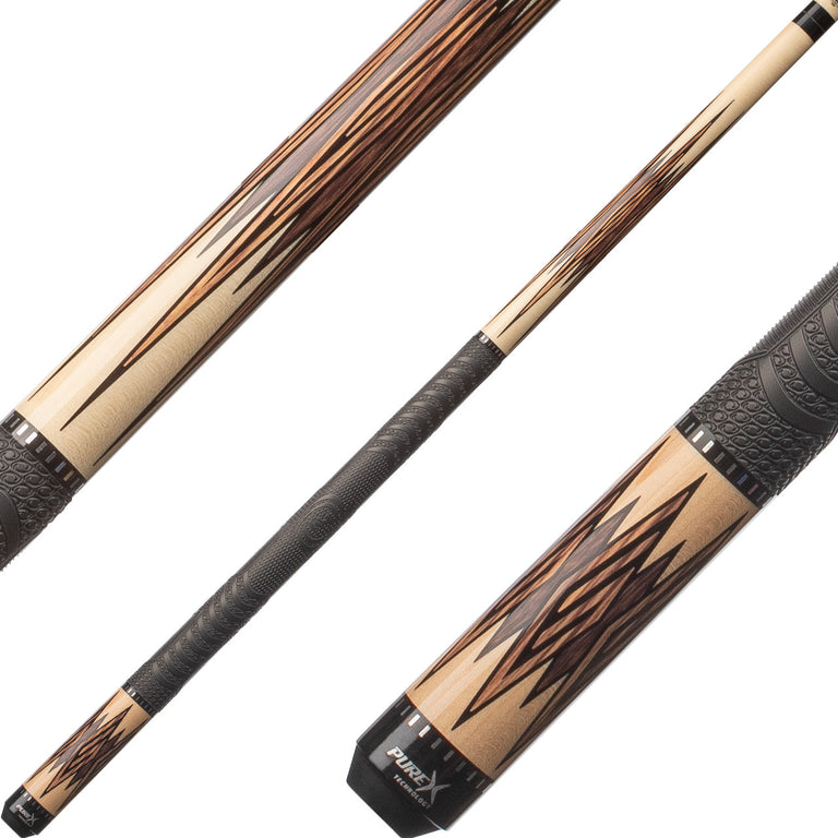 Pure X HXT102 Cue - Natural Maple with Zebrawood and Black Palm Diamond Overlay Graphics