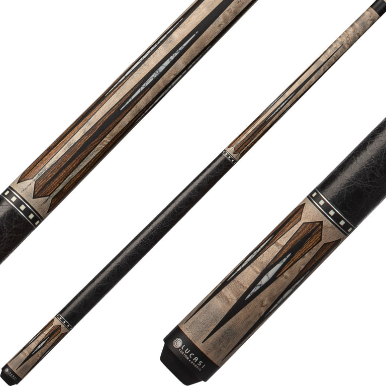 Lucasi LZC57 Custom Grey Wash Maple with 6 Bocote and White Floating Points Cue