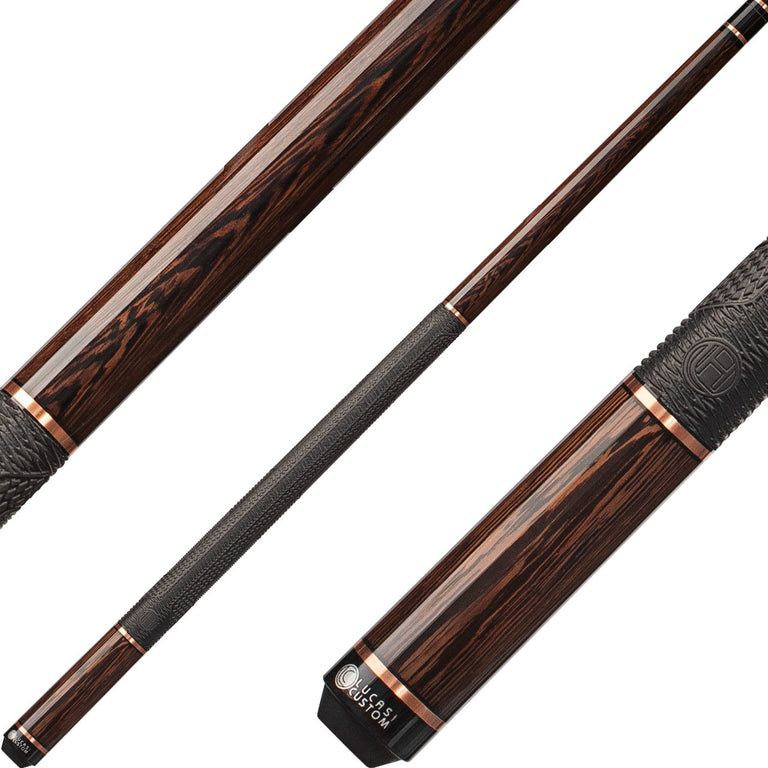 Lucasi LHE41 Hybrid Exotic Blackpalm with 3mm Rose Gold Rings Cue