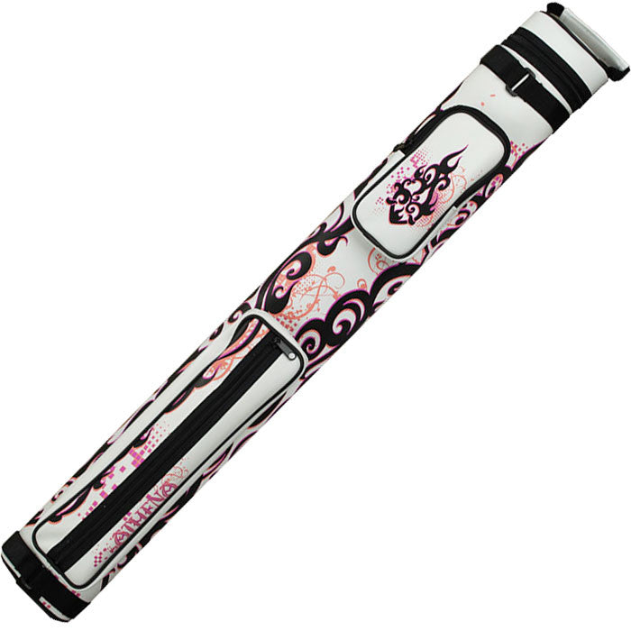 Athena 2x2 Hard Cue Case - White and Pink Heartburn