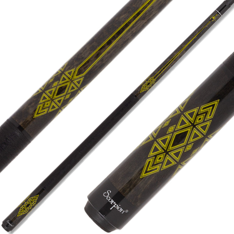 Scorpion SW12 Pool Cue - Grey with Yellow Triangles