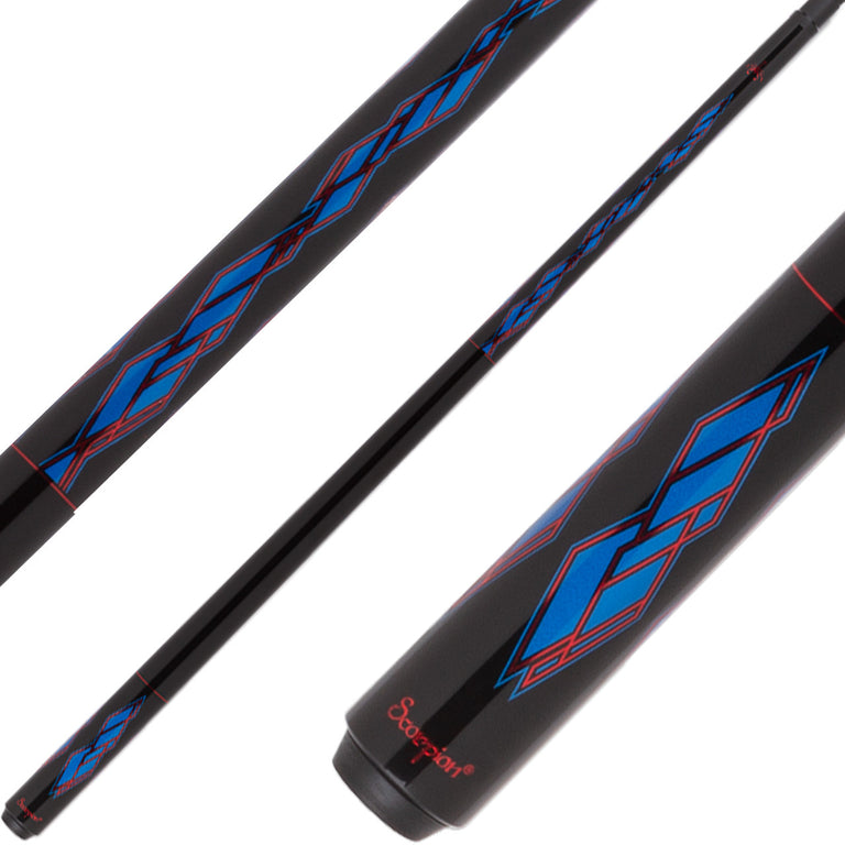 Scorpion SW20 Pool Cue - Black with Blue Diamond Points