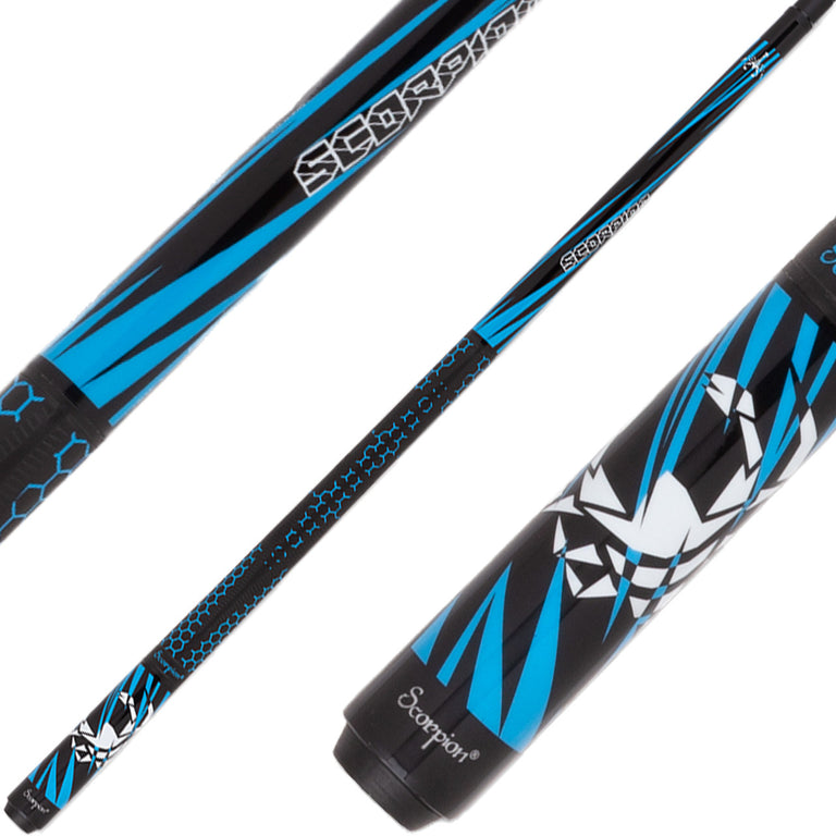 Scorpion SW30 Pool Cue - Black with Sky Blue Slanted Points