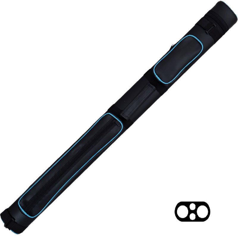 Action 2x2 Hard Cue Case - Black with Blue Piping