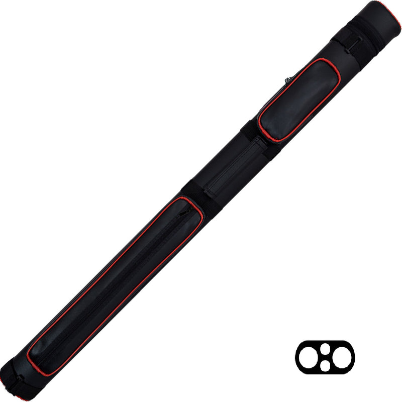 Action 2x2 Hard Cue Case - Black with Red Piping