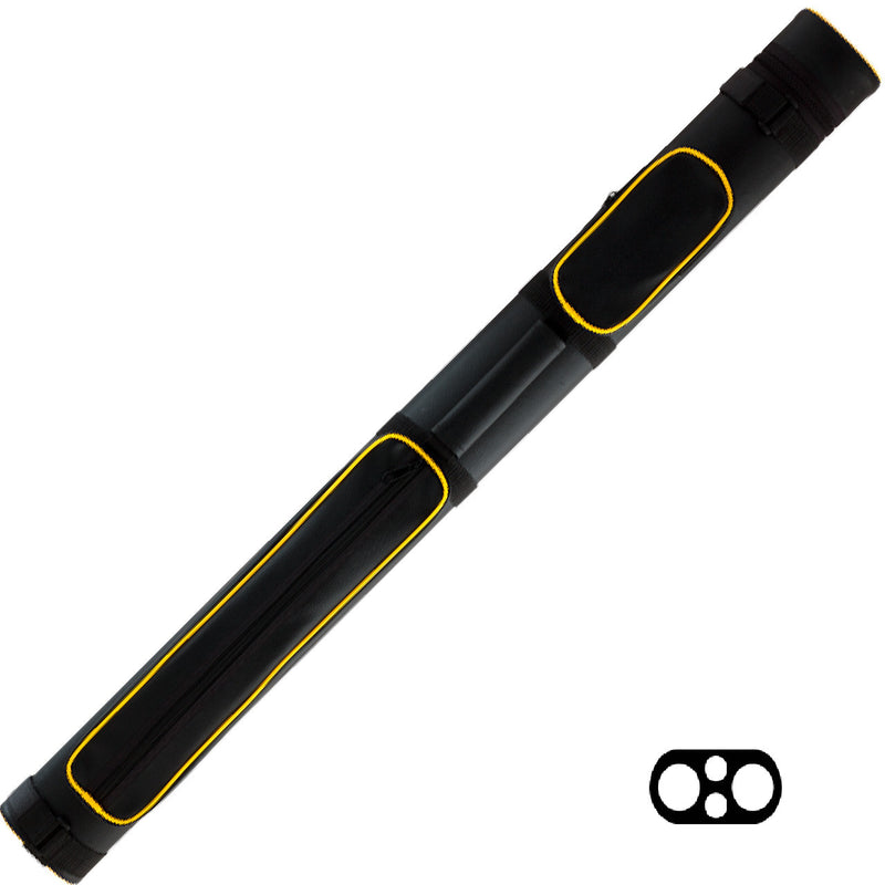 Action 2x2 Hard Cue Case - Black with Yellow Piping