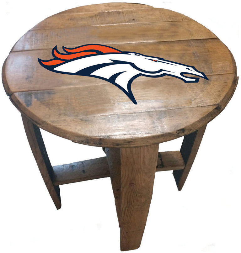Denver Broncos Oak Barrel Table
