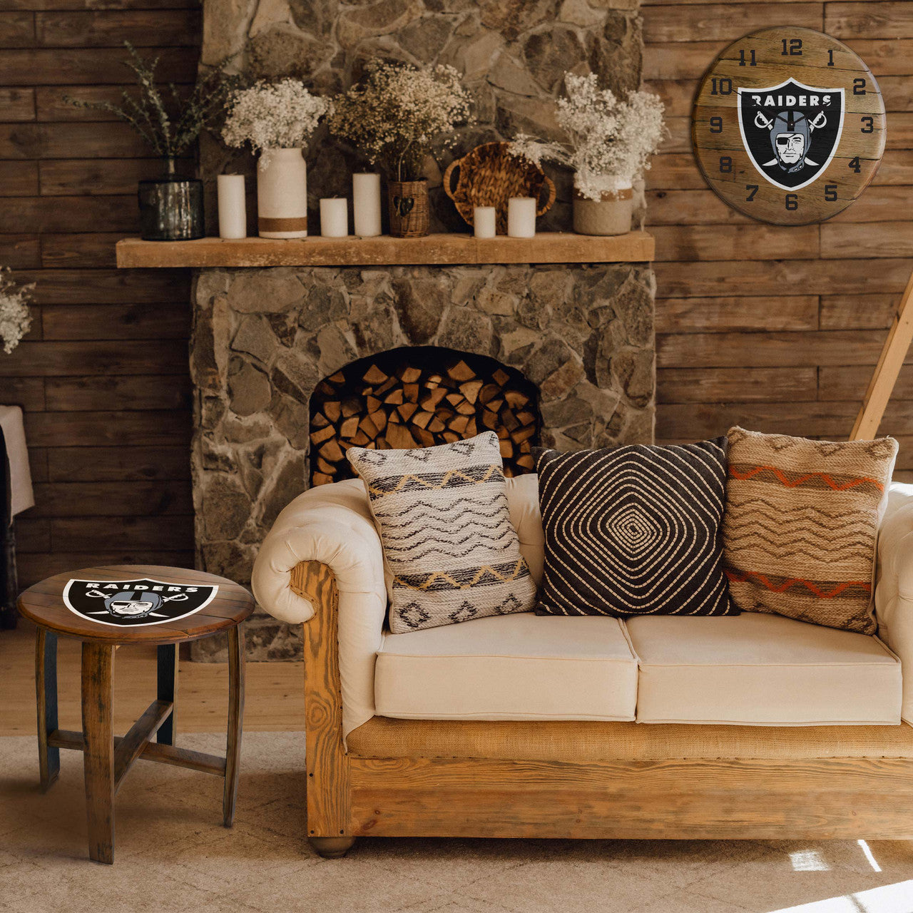 Las Vegas Raiders Oak Barrel Table