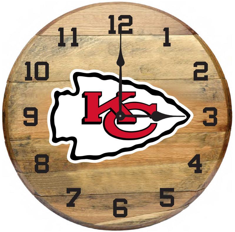 Kansas City Chiefs Oak Barrel Clock