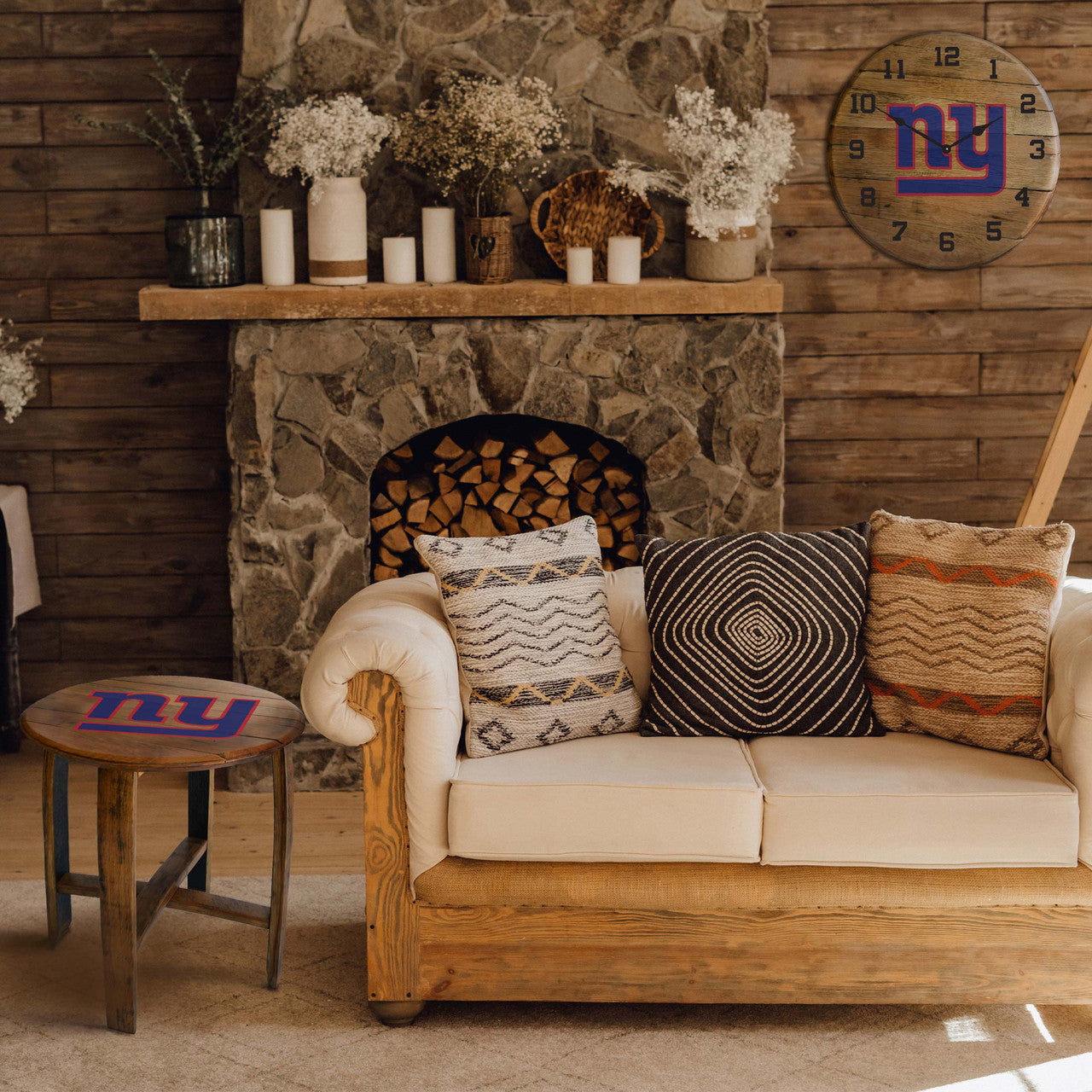 New York Giants Oak Barrel Clock