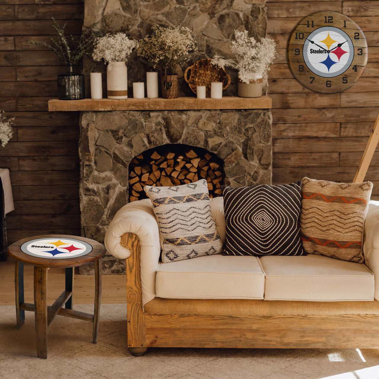 Pittsburgh Steelers Oak Barrel Clock