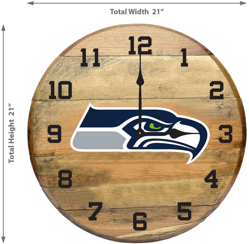 Seattle Seahawks Oak Barrel Clock