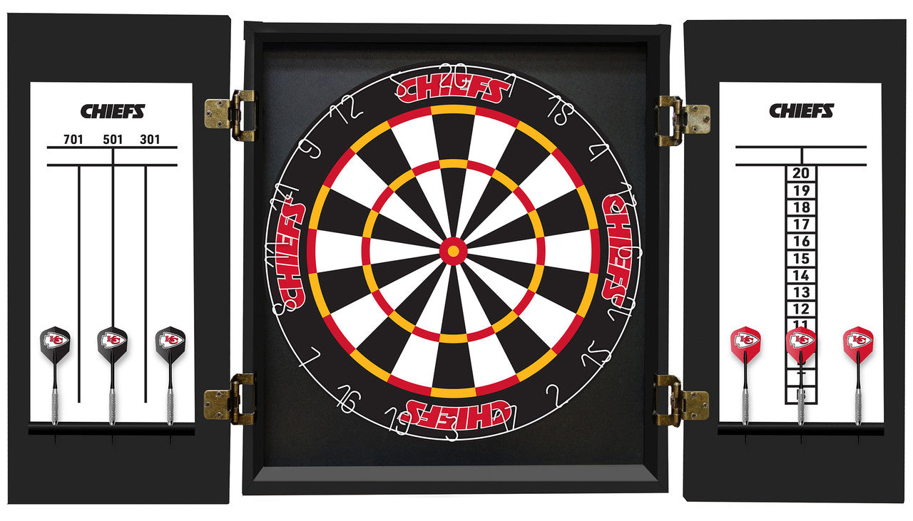 Kansas City Chiefs Dartboard Cabinet Set Fan's Choice
