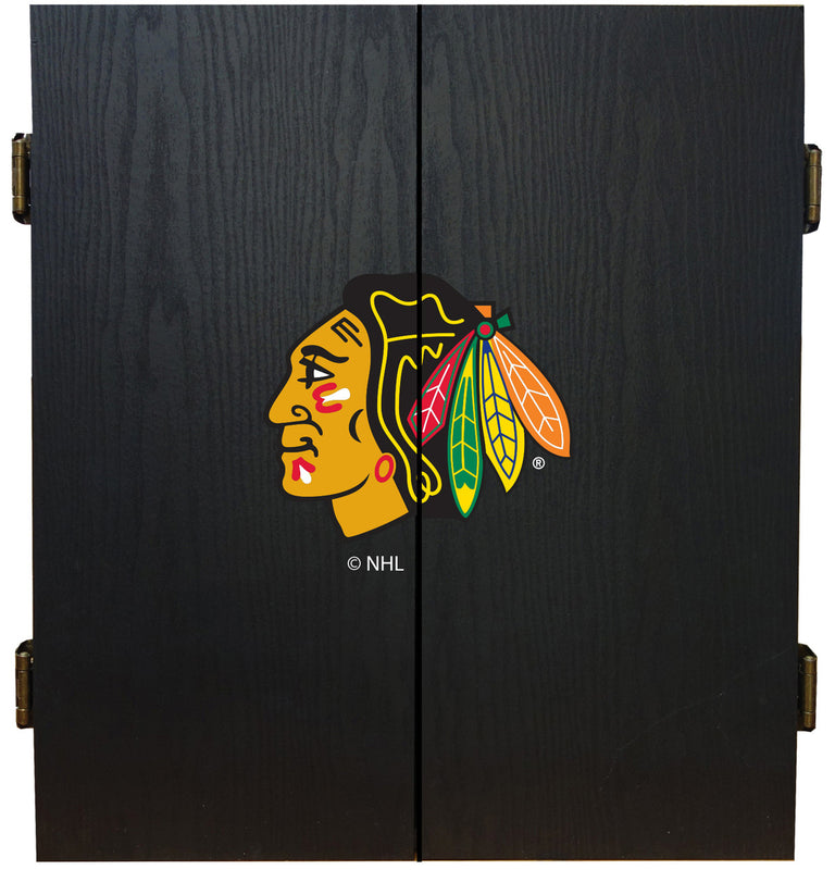 Chicago Blackhawks Dartboard Cabinet Set Fan's Choice