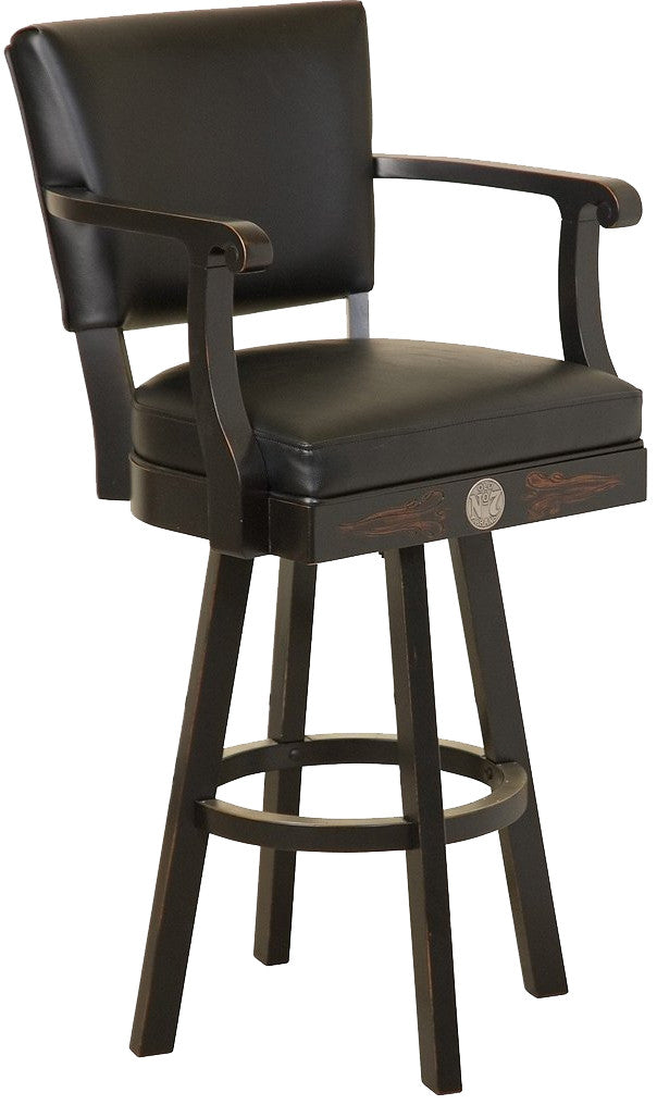 Jack Daniel's Wood Bar Stool w/ Backrest - TN Charcoal Finis