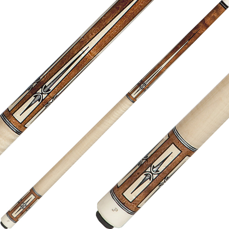 J Pechauer JP20S Cue - Chestnut Stain with Ebony Framed Maple and Pearl Points