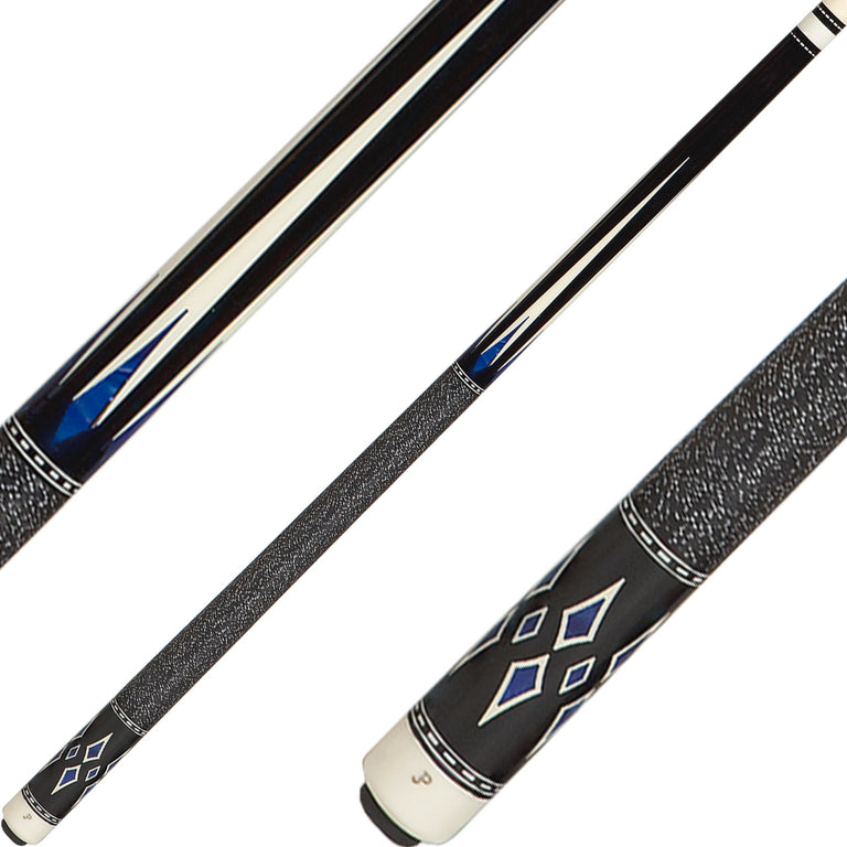 J Pechauer JP21S Cue - Ebony Framed Sim Ivory and Blue Pearl Points