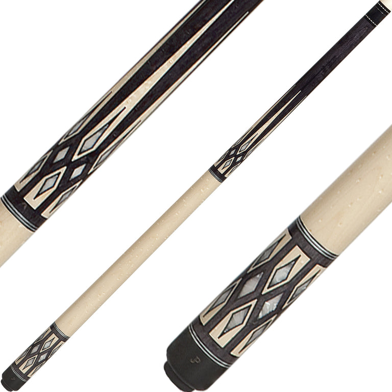 J Pechauer JP22S Cue - Carbon Stain with Ebony Framed Maple and Pearl Points