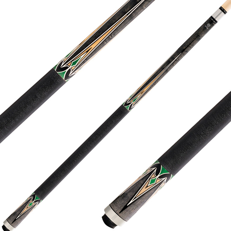 Star S59 Cue - Grey Stained Birdseye Maple with 4 Natural, Black and Green Points