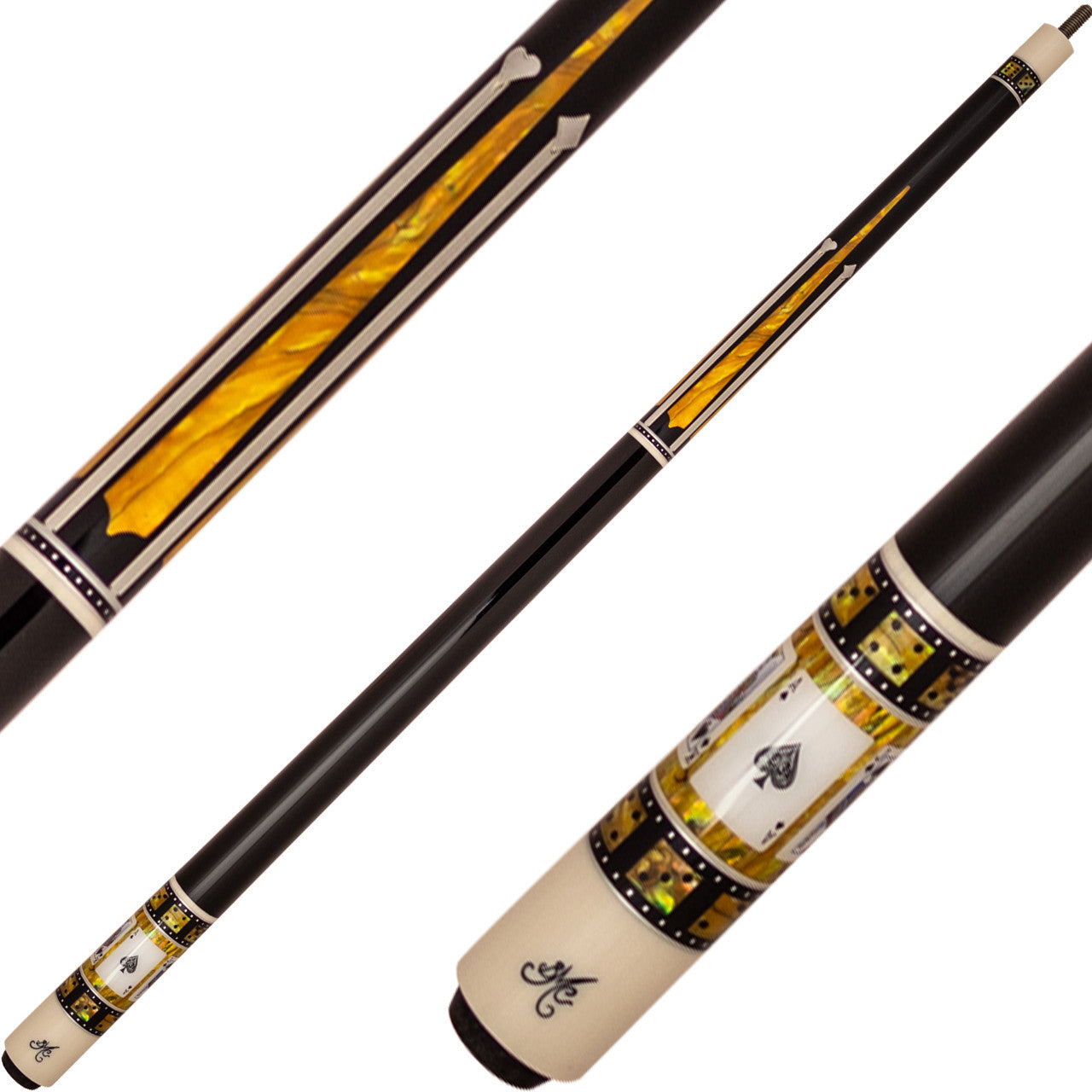 Meucci Casino Series BMC8PRO Pool Cue -BMC Casino 8 Black and Yellow with Royal Flush