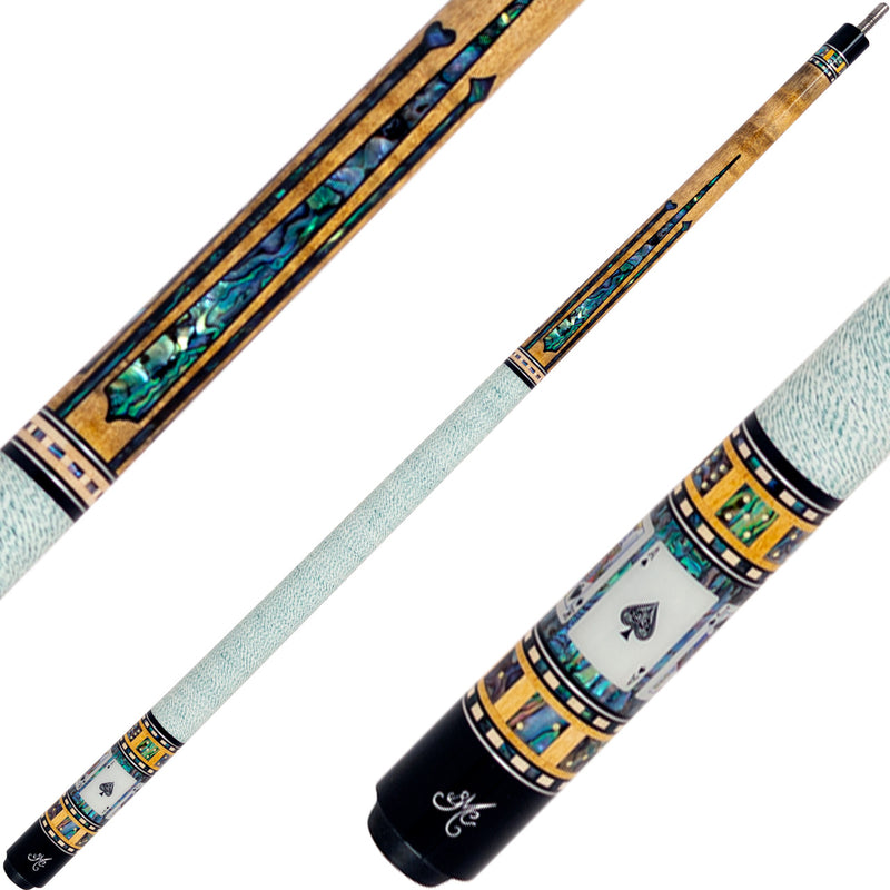 Meucci Casino Series BMC6P Pool Cue - BMC Casino Antique Stain and Abalone with Royal Flush