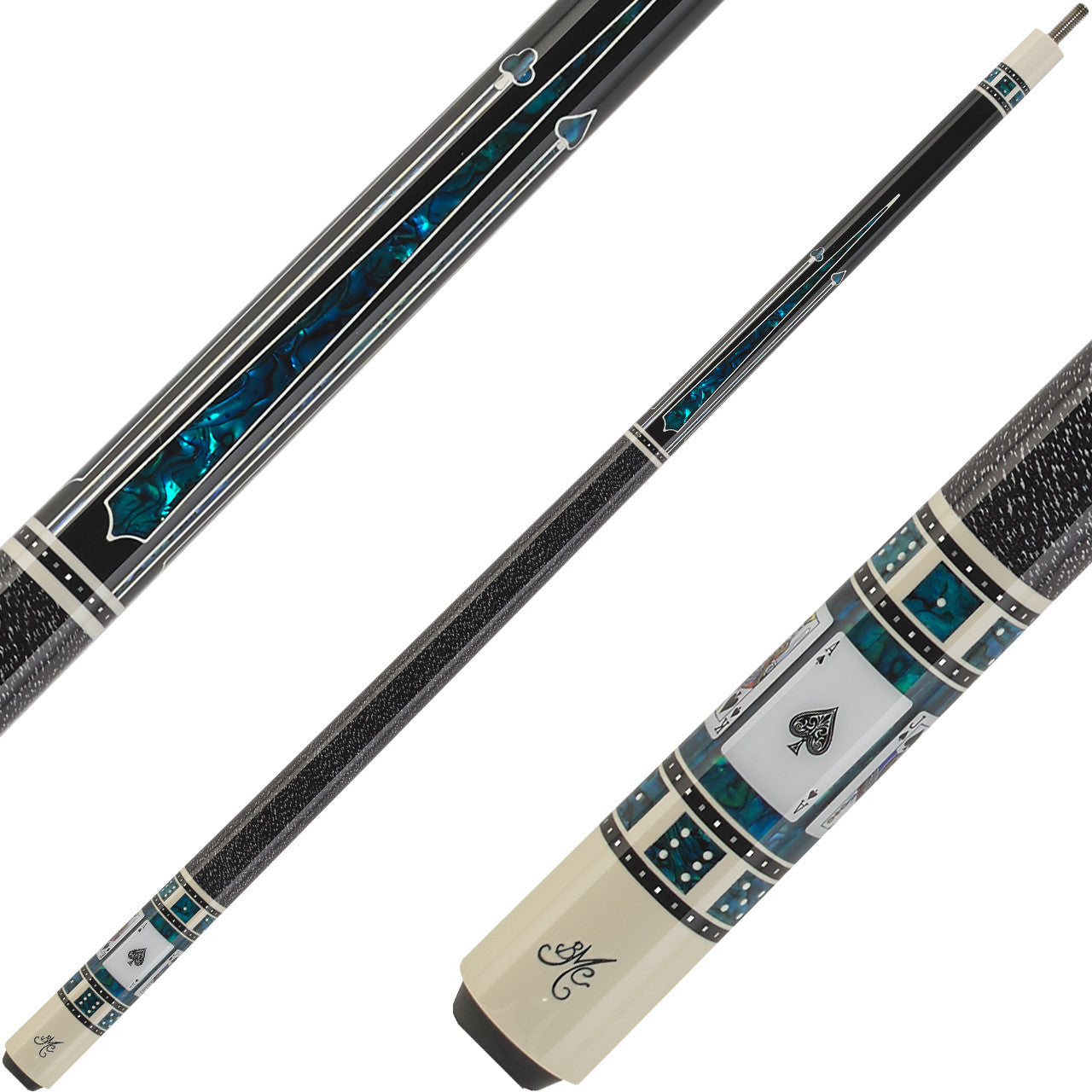 Meucci Casino Series BMC3BKPRO Pool Cue - BMC Casino 3 Black with Blue Royal Flush and Pro Shaft