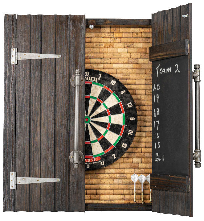 Presidential Billiards Dartboard Cabinet Industrial with Wine Cork Rustic