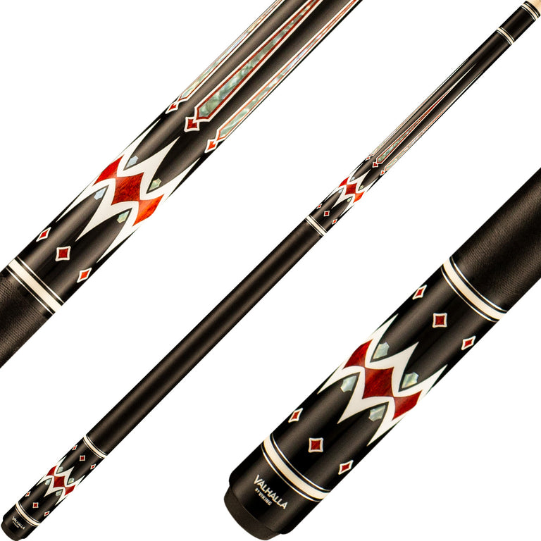 Valhalla VA730 Cue - Black with Red Wood Diamonds and Points