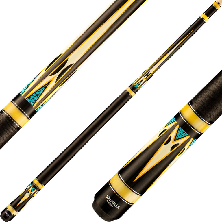 Valhalla VA950 Cue - Black with Yellow Pearl Rings and Points