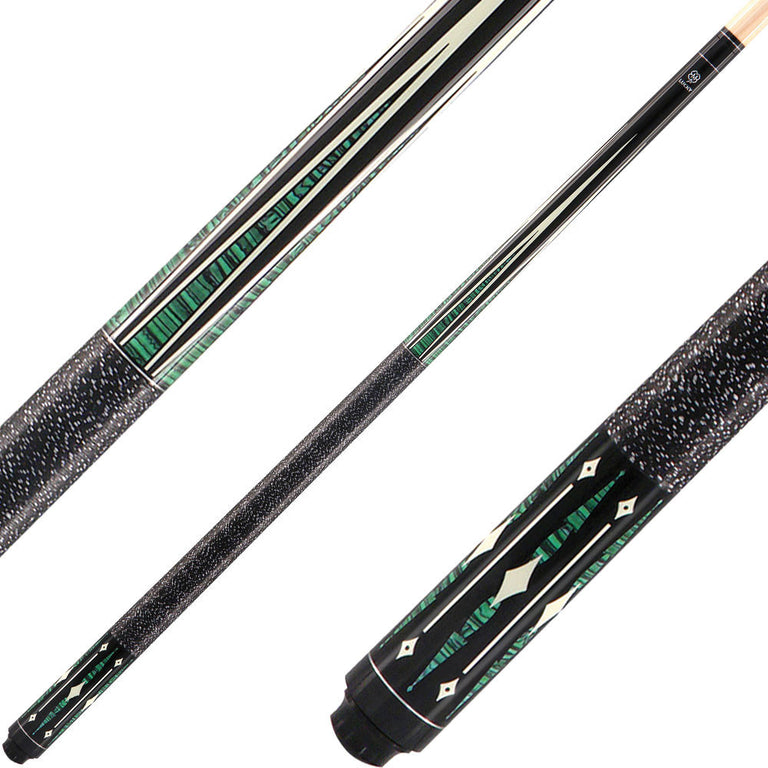 Lucky L28 Pool Cue - Black with Multi Color Green and White Points