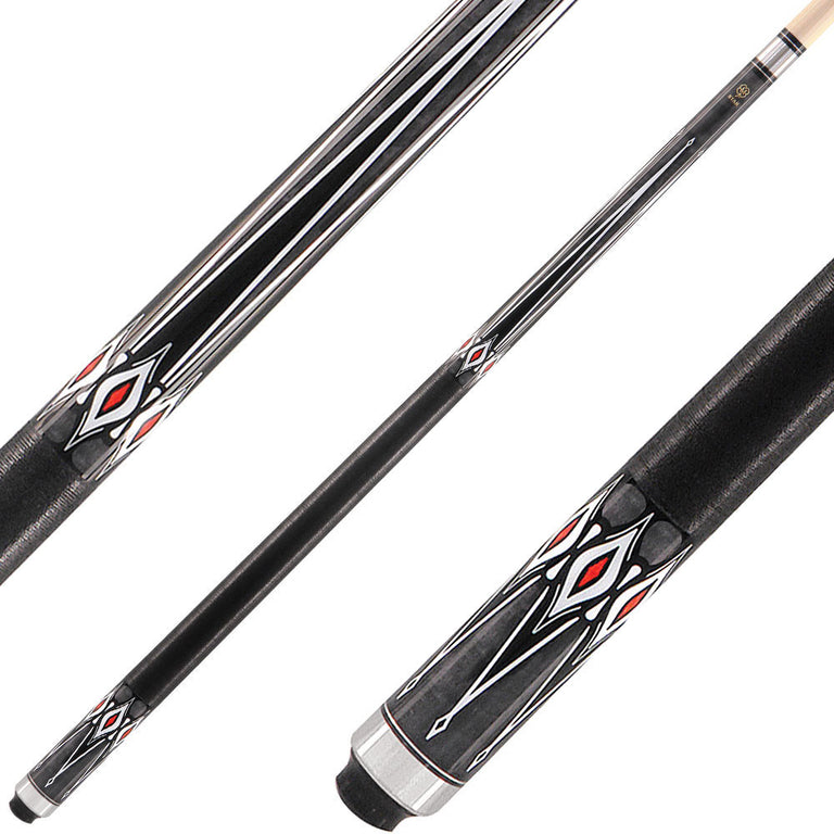 Star S13 Cue - Grey Stained Birdseye Maple with Red, Black and White Points