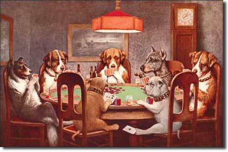 7 Dogs Playing Poker Metal Sign